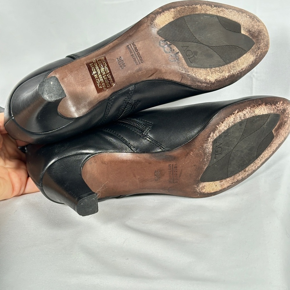 AGL leather ankle boots essential mid heel zip Italian design 38.5 black - Picture 8 of 11